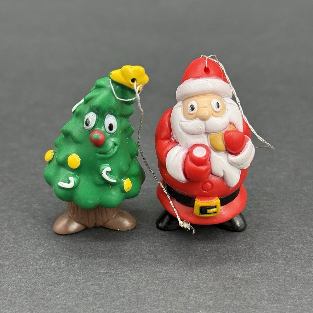 Vintage TOPPS Christmas Tree & Santa Holiday Ornament Figure Lot 2” 2001
